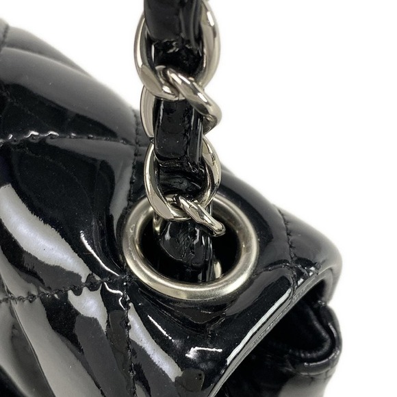 Chanel Mini Square Flap Bag Patent Leather Quilted Black/Silver CC Authentic - Picture 12 of 16